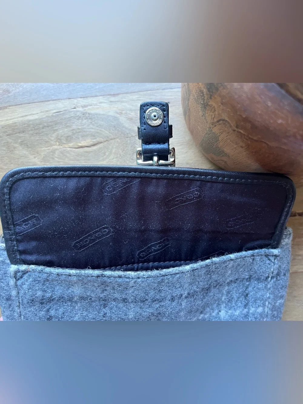 Coach Wool Tweed Wristlet Gray White